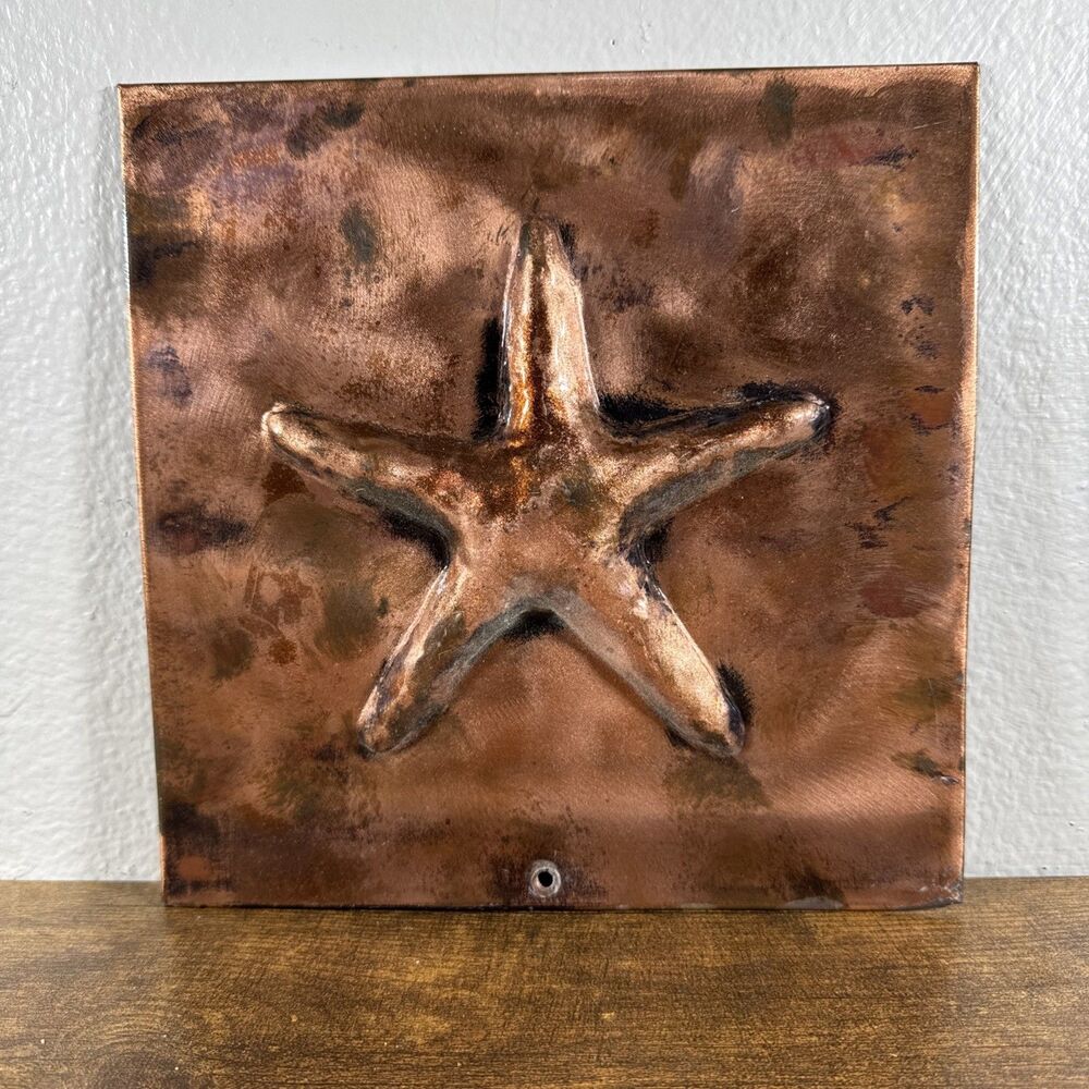 8.5 X 8.5 COPPER PATINA DECORATIVE WALL TILE SEA STAR SEA LIFE